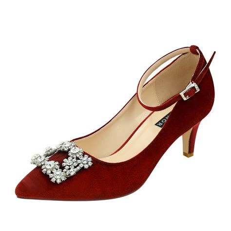 ERIJUNOR Low Heel Pumps for Women Comfort Kitten Heels Rhinestone ...