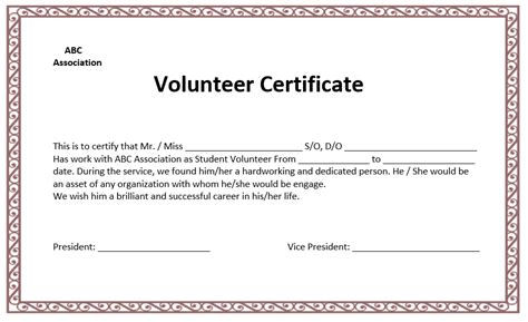 Volunteer Certificate Template - My Word Templates