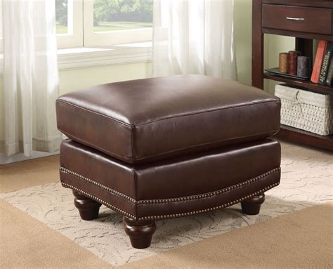 Lockhart Traditional Burgundy Brown Leather Ottoman | The Classy Home