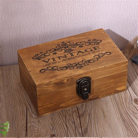 Large Vintage Wood Lock Box Retro Jewelry Boxes Antique Wooden Storage ...