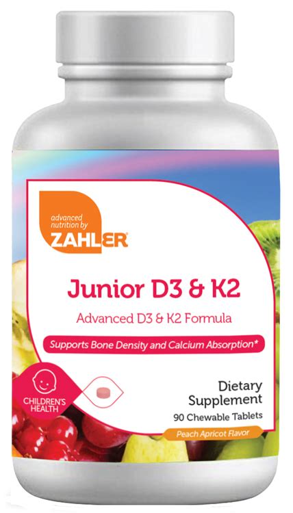 Zahlers Kosher Junior D3 & K2 90 Chewable Tablets - Koshervitamins.com