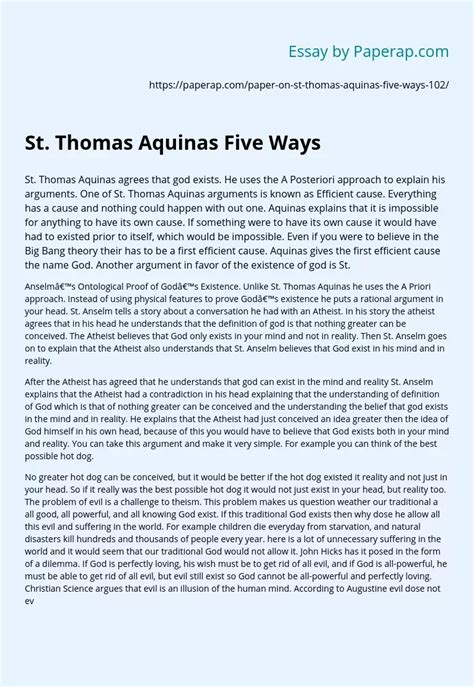 St. Thomas Aquinas Five Ways Free Essay Example