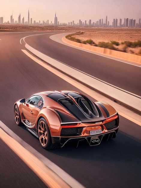 Premium AI Image | Bugatti Chiron in a copper metallic color drivi