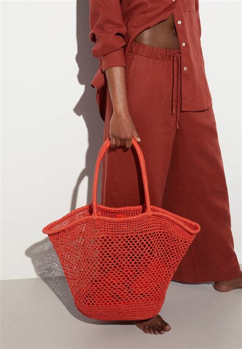 OYSHO OPEN WEAVE BASKET - Shopping Bag - orange - Zalando.at