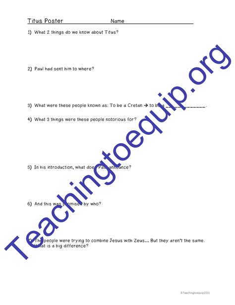 Titus Bible Summary Overview Activity Questions | Made By Teachers