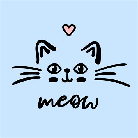 Cat cute face meow vector doodle illustration isolated on blue ...