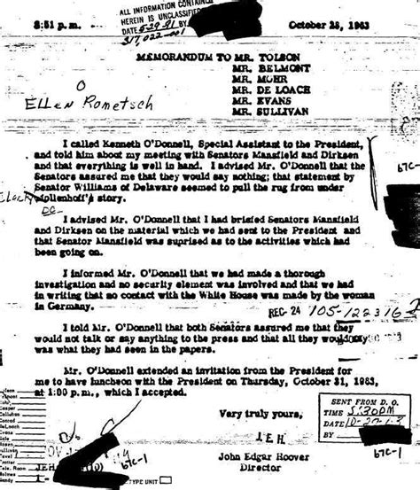 Ellen Rometsch - President John Kennedy Administration/Robert Kennedy FBI Files