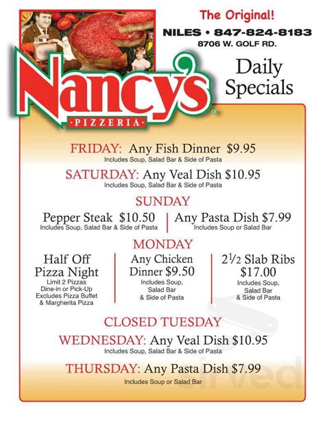 Nancy's Pizza menu in Niles, Illinois, USA