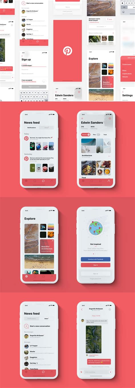 Pinterest App Design Concept - Free Sketch for iPhone X - FreebiesUI