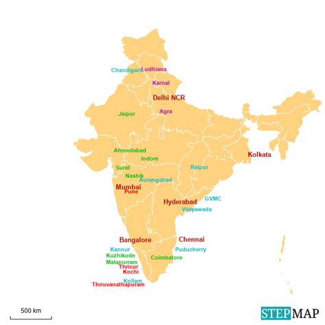 StepMap - India Tier 1/2 cities - Landkarte für Germany