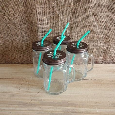 4 jar mugs with handles jars with lids Mason jar mug