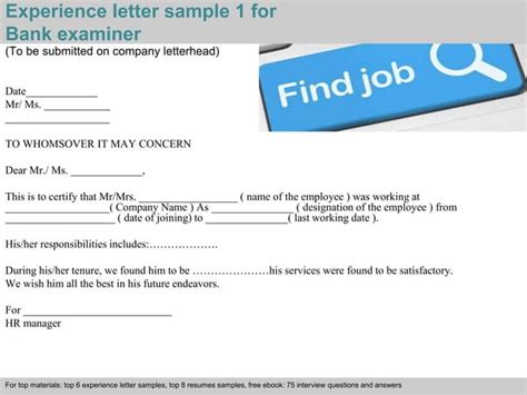 Bank examiner experience letter | PPT