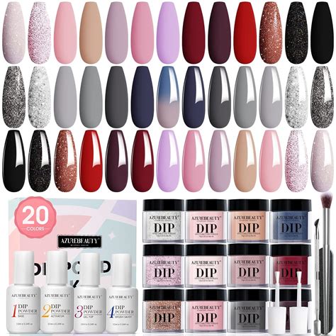 Amazon.com: 29 Pcs Dip Powder Nail Kit Starter, AZUREBEAUTY 20 Colors Glitter Red Pink Black ...