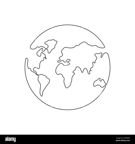 Continuous Earth line drawing symbol. World map one line art. Earth globe hand drawn insignia ...