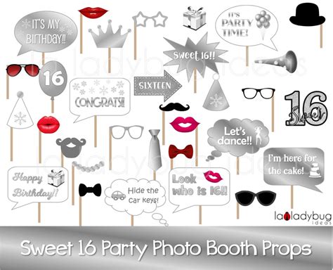 Sweet 16 Party Photo Booth Props. Printable. DIY Sweet 16 Party Props for Pictures. Instant ...