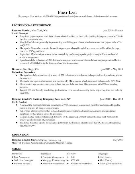 Credit Manager Resume Examples for 2024 | Resume Worded