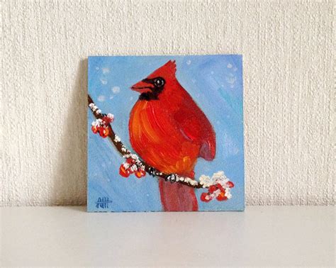 Bird Painting Cardinal Original Art Small Painting Gift | Etsy