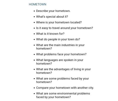 Solved HOMETOWN • Describe your hometown. • What's special | Chegg.com