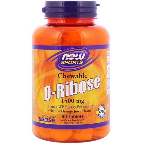 Now Foods, Sports, D-Ribose, Chewable, Natural Orange Juice Flavor, 1,500 mg, 90 Tablets - iHerb