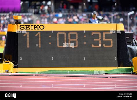 Seiko digital timing clock at the World Para Athletics Championships, London Stadium. Space for ...