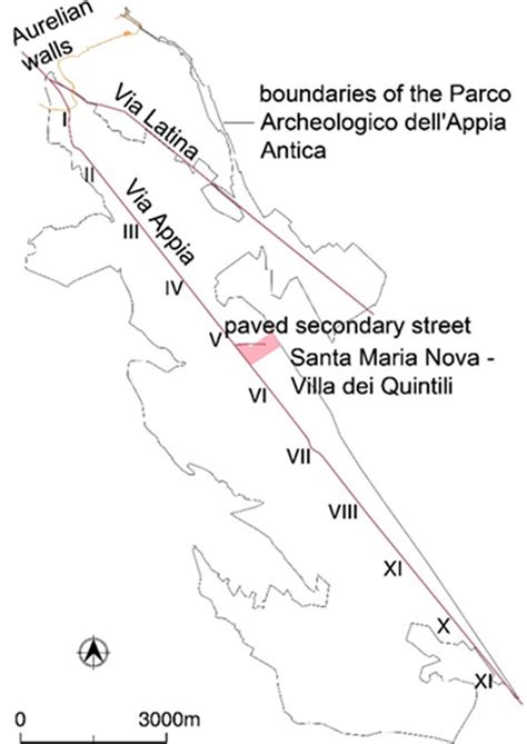 Position of the site in relation to the Via Appia and the boundaries of... | Download Scientific ...