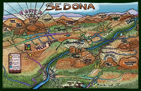 Sedona Map Illustrated by Local Artist Vortex Guide Hiking - Etsy