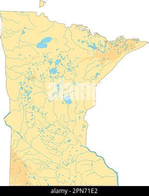 High detailed Minnesota physical map with labeling Stock Vector Image & Art - Alamy