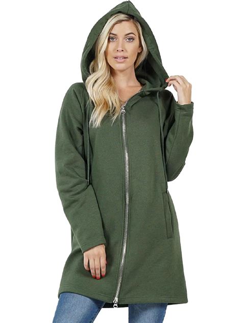 Made by Olivia - Made by Olivia Women's Hoodie Oversized Zip Up Long Fleece Sweat Jacket Army ...