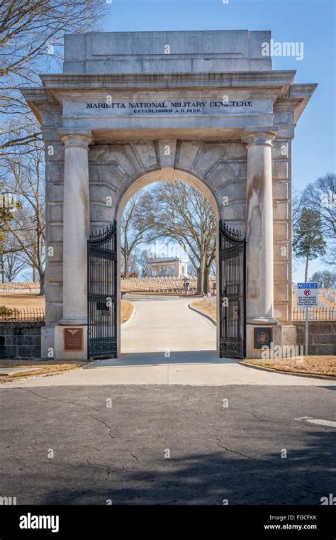 Archway entrance to Marietta National Military Cemetery in Marietta ...