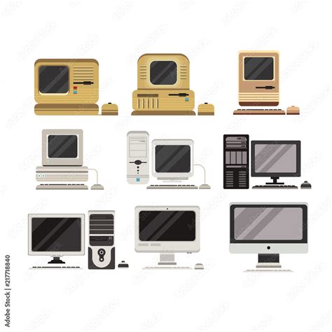 Computers set, PC evolution from obsolete to modern vector ...