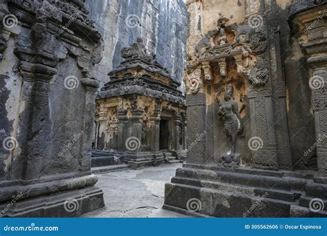 Exterior Of The Kailasa Temple With Elephant Sculptures, Ellora Caves ...