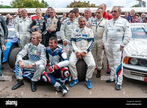 BMW drivers and riders at Goodwood Festival of Speed 2016. Celebration of BMW motorsport history ...