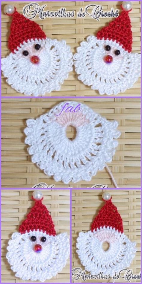 crocheted santa claus ornament is shown in four different pictures ...