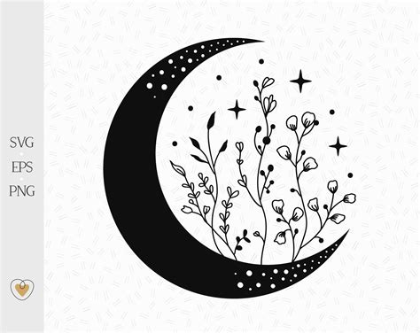 Paper, Party & Kids Floral moon svg Half moon Svg Celestial svg Flower moon Svg Moon And Star ...