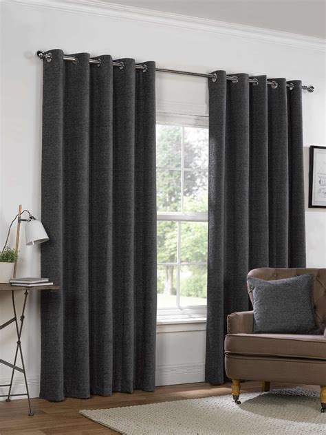 PLAIN CHENILLE CHARCOAL GREY LINED RING TOP EYELET CURTAINS *4 SIZES* | eBay