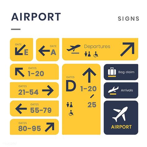 an airport sign with the names and symbols for all airports in yellow, black and white