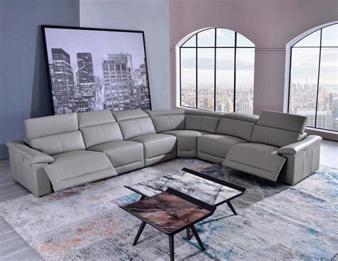 Light Gray Leather sectional sofa AE 303 | Leather Sectionals