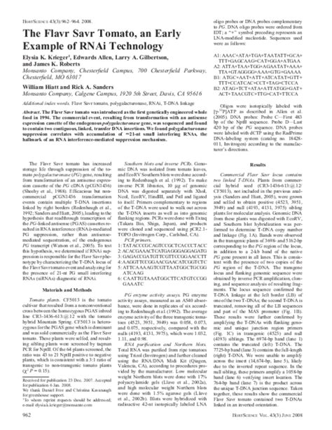 (PDF) The Flavr Savr Tomato, an Early Example of RNAi Technology ...