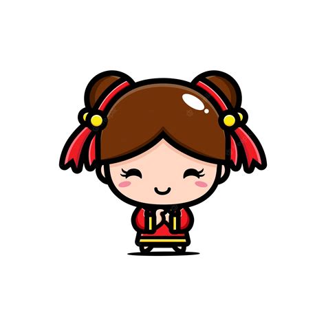 Premium Vector | Cute chinese girl giving greeting pose