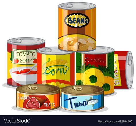 Set of canned food Royalty Free Vector Image - VectorStock