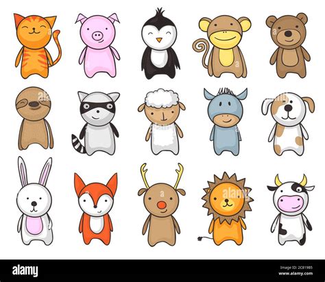 Simple and childish drawing of cute toy animals for kids Stock Photo - Alamy