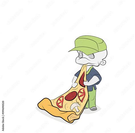 cartoon man is eating pizza. vector illustration. Stock Vector | Adobe ...