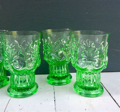 Vintage Drinking Glasses, Vintage Green Drinking Glasses, Pedestal Drinking Glasses, Art Deco ...