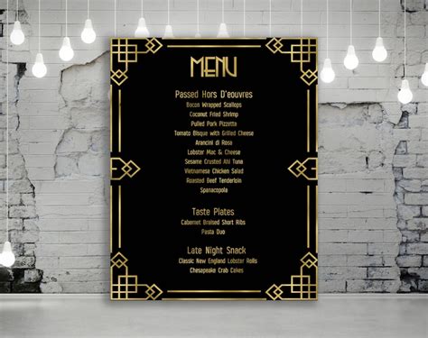 Gatsby Food Menu, Prohibition Menu, Roaring 20s Menu, Wedding Black and ...