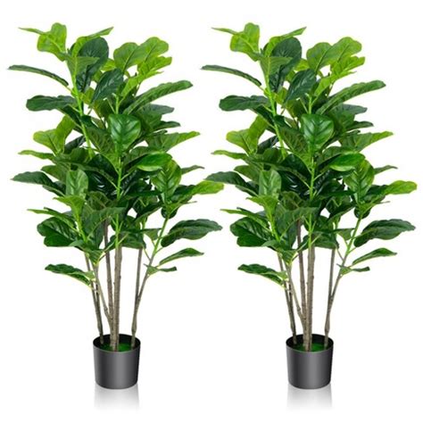 Tangkula 4.2' Artificial Tree 2-pack Artificial Fiddle Leaf Fig Tree For Indoor Outdoor : Target