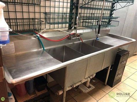 Duke 96in Stainless Steel 3-Compartment Sink With Drainboards, Spray Rinse, Faucet and Sink Rite ...