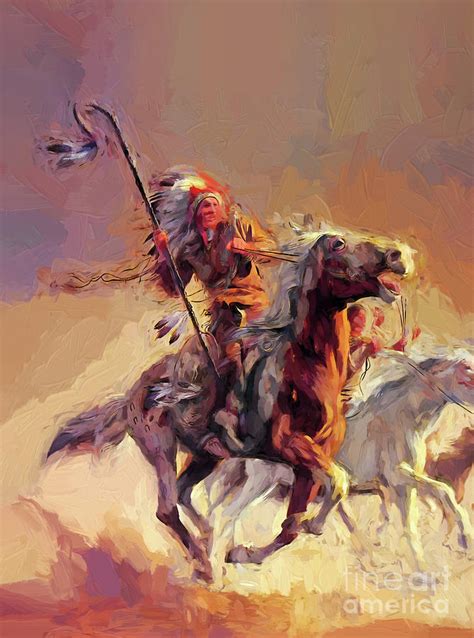 Native American Fighting on Horse Painting by Gull G - Pixels