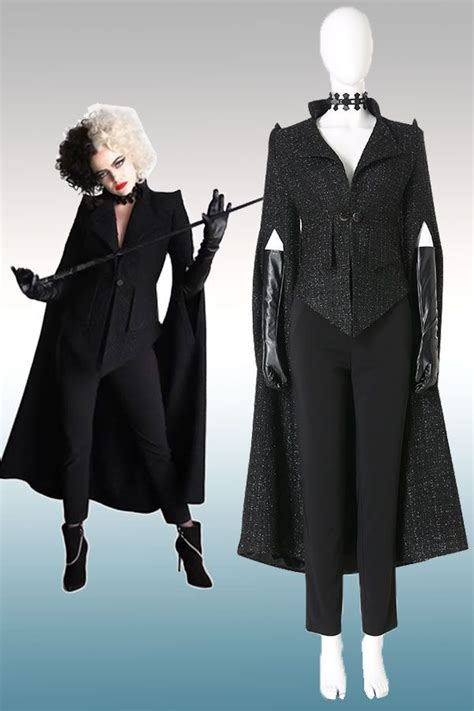 Cruella De Vil Cruella Costumes 2021 Emma Stone Black Coat Cosplay ...