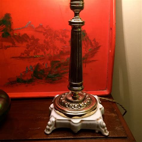 Antiques Atlas - Elegant 1920 Dressing Table Lamp Brass Porcelain
