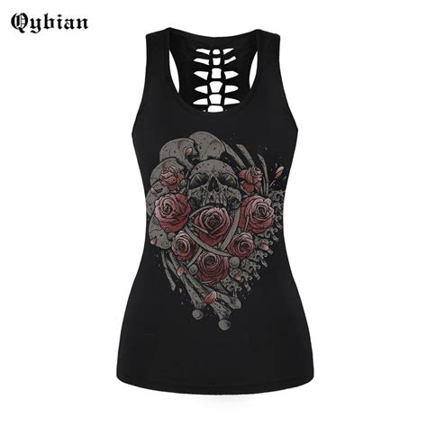 Qybian Cool Tank Tops Women Skull printing T shirts Back hollow out ...